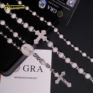 Gioielli Hip Hop ghiacciati GRA certificato Bling collana <span class=keywords><strong>925</strong></span> <span class=keywords><strong>argento</strong></span> croce palla <span class=keywords><strong>rosario</strong></span> Moissanite <span class=keywords><strong>catena</strong></span> di perline - Product Image 3