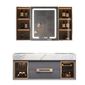 Ensemble de meuble de salle de bain pour évier sans couture en pierre intelligente avec unité de vanité Lavabo et lavabo multifonctionnels pour toilettes minimalistes - Product Image 6