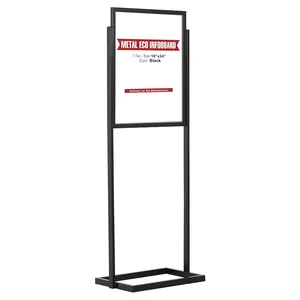 Metal Eco Info Board Black Slide-In Poster Sign Holder 1 Tier Double Sided Floor Standing Pedestal Advertising Display