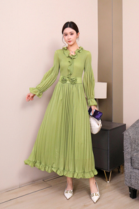 เดรสยาวสีพื้นแบบจีบ แขนยาว ผ้าทอ ซักได้ เหมาะสำหรับงานกลางคืน ขายส่งจำนวนมากโดยผู้ผลิตที่เชื่อถือได้ - Product Image 4