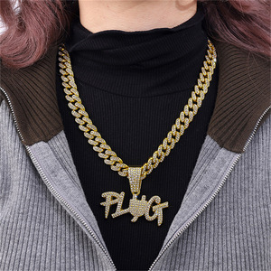 18K Gold Plated Zinc Alloy Fully Iced Out Trendy <strong>PLUG</strong> Pendant Hip Hop <strong>Plug</strong> Design Letter Charm for Cuban Link <strong>Chain</strong> - Product Image 2