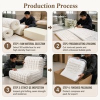 Fauteuil lounge sans accoudoirs en velours crème côtelé à canaux verticaux pour salon et chambre modernes – Vente en gros, directement de l'usine