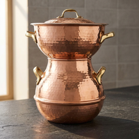 Couscoussier en Cuivre Martelé à la Main avec Couvercle en Acier Inoxydable à 2 Niveaux, Compatible Four, Écologique, pour Cuisine Marocaine et Tunisienne