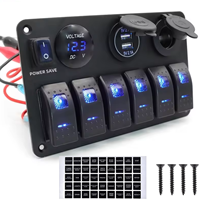 Panneau d'interrupteurs pour voiture avec prise allume-cigare USB, voltmètre, pour bateau marin, 12V, 6 interrupteurs à bascule avec fonction économie d'énergie