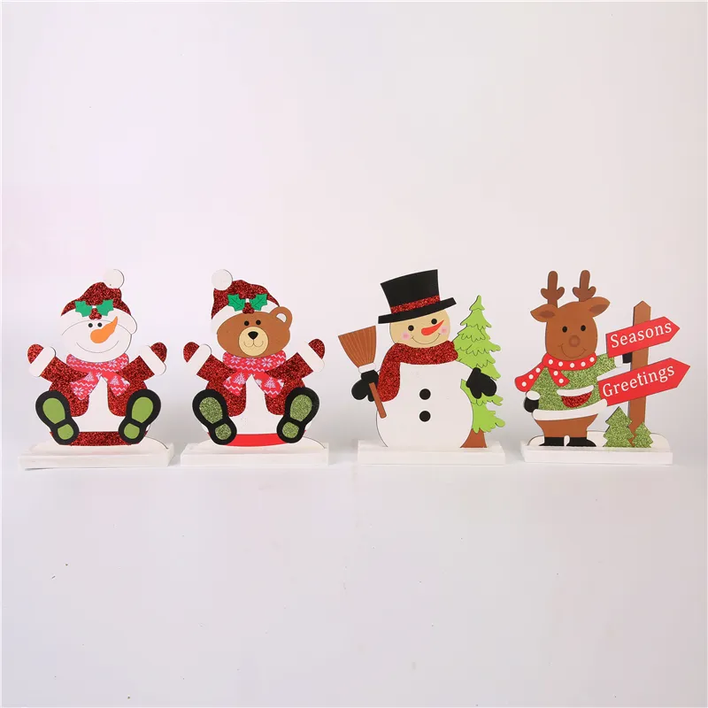 Hot Selling Wooden Christmas Decorations Christmas Santa Claus Deer Bear Desktop Ornaments