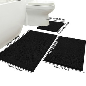 Ensemble de salle de bain 3 pièces en chenille couleur unie, best-seller, <span class=keywords><strong>tapis</strong></span> de sol absorbant et antidérapant, et <span class=keywords><strong>tapis</strong></span> de bain/entrée - Product Image 1