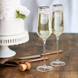 プリント花嫁と花婿のメガネカスタムロゴエッチングローズゴールドリムエッジウェディングシャンパンフルートトーストグラス - Product Image 4