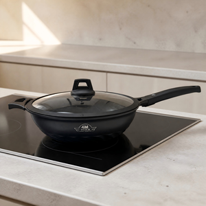 Wok antiadhésif FOURM 32CM avec couvercle en verre, revêtement <span class=keywords><strong>GREBLON</strong></span> 3 couches en granit, aluminium moulé, fond en acier inoxydable, induction, 5,5L - Product Image 2