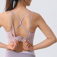 Soutien-gorge de sport pour femme, vente en gros, imprimé, simple, respirant, à double bretelle fine, avec fermeture dorsale croisée, maintien élevé, pour la course et le Pilates