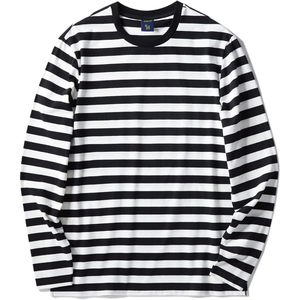 Custom Mens Striped <b>Long</b> Sleeve Cotton Stretch Crewneck <b>T</b> <b>Shirt</b> Regular Fit O Neck - Product Image 1