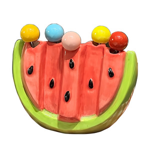 <span class=keywords><strong>Fourchette</strong></span> à fruits en céramique en forme de pastèque, en acier inoxydable haut de gamme, légère, mignonne, jetable, avec réservoir de stockage pour enfants, été, Saber - Product Image 1