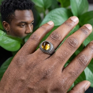 แหวนเงินแท้ S925 ดีไซน์วินเทจทันสมัย ปรับขนาดได้ ประดับด้วยซิทรินธรรมชาติ ทรงกรอบ สำหรับงานแต่งงานและเป็นของขวัญ - Product Image 3