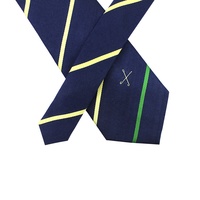 Cravates pour hommes en soie jacquard tissée avec logo d'entreprise, de groupe ou de banque, rayées bleu foncé, jaune et vert, personnalisées avec broderie