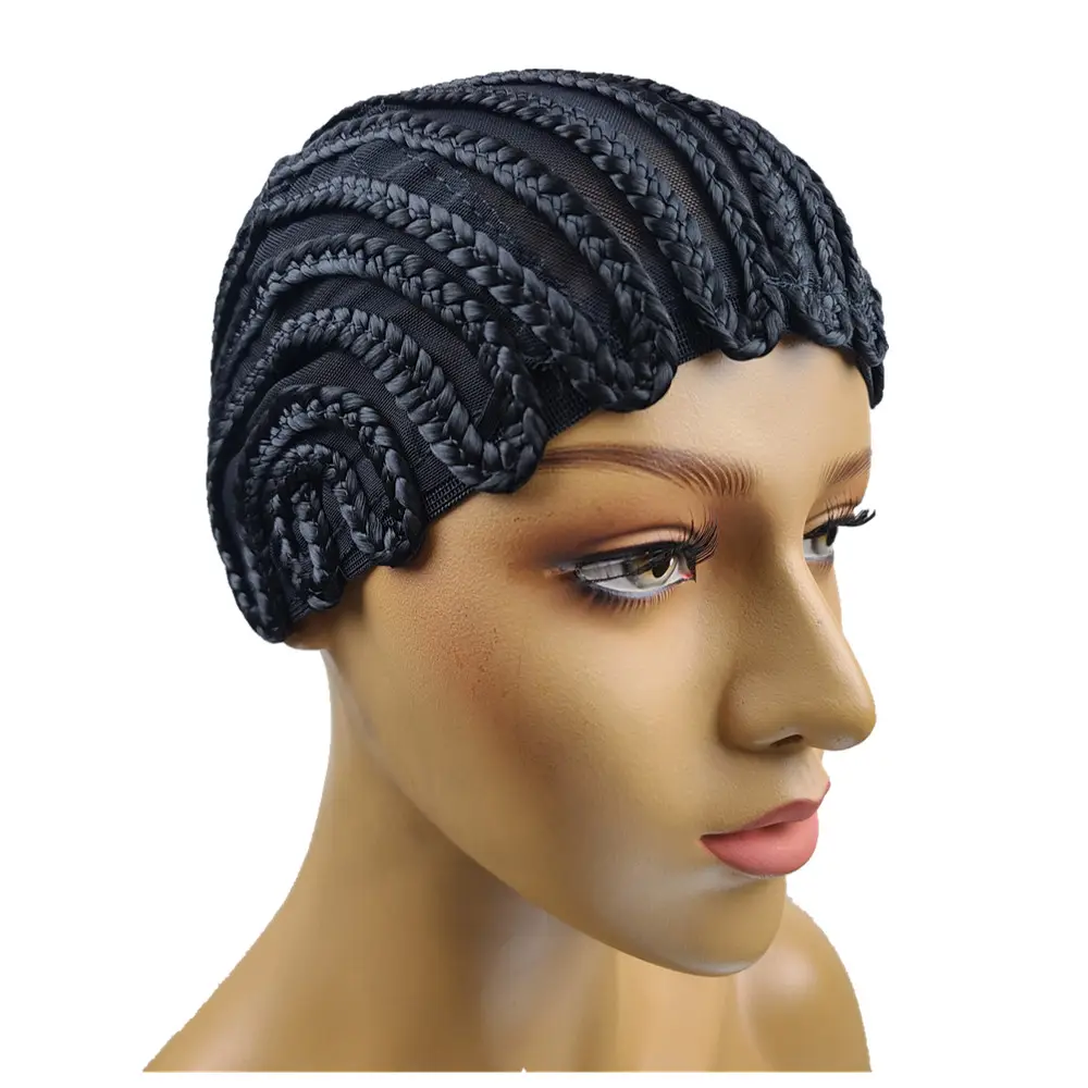 Adjustable Black Synthetic Crochet Cornrow Braided Wig Caps For Making Synthetic Wigs