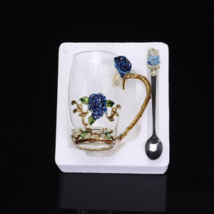 Creative Luxury Glass Coffee & Tea <b>Mug</b> Set Spoon Colorful Transparent Blue Rose Design Heat Resistant High Quality for Presents - Product Image 6