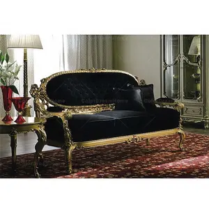 Sofá de terciopelo negro barroco francés de lujo para muebles de sala de estar