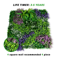 Panneau mural végétal artificiel mixte 50x50cm, motif fougère tropicale, buis et feuillage violet, pour décoration murale de mariage et de magasin