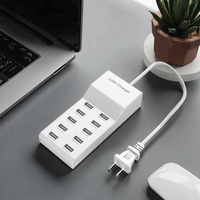 Chargeur mural de bureau à haute vitesse 10 USB QC2.0 avec sortie 5V/2.4A Protection contre les courts-circuits pour téléphones mobiles