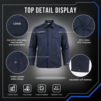 Ensemble uniforme de travail personnalisé bleu marine en gros : chemise à manches longues et pantalon cargo à revers élastiques pour le personnel de sécurité