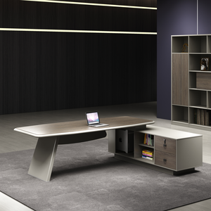 Grand <span class=keywords><strong>bureau</strong></span> de direction en L 2,4-<span class=keywords><strong>3M</strong></span> 1800D, poste de travail de salle de réunion exécutif avec armoire latérale multi-tiroirs verrouillable intégrée - Product Image 3
