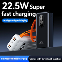 Nouvelle conception de batterie externe portable 30000 mAh, charge rapide PD 22,5 W, écran LED, sortie USB-C, batterie externe 30000 mAh avec câble intégré, lumière