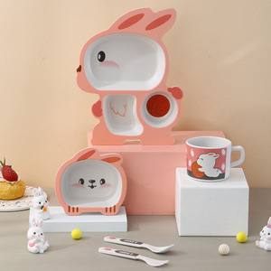 Set di stoviglie in fibra di bambù per bambini simpatico cartone animato madre Baby Design piatto da cena e ciotola per cibo con confezione regalo - Product Image 3