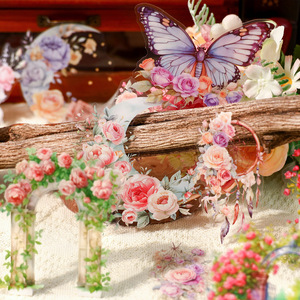10 hojas por paquete Flower Song Series Vintage Flower Butterfly PET Paisajismo Pegatinas creativas Decoración - Product Image 3