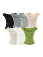 Haut léger, respirant et extensible à col en V sexy, à manches courtes et volants, pour adultes, séchage rapide, en Spandex/Coton, coupe ajustée