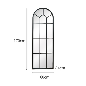 Vườn Ngoài Trời Gương Cửa Sổ Phong Cách Vòm Gương Cổ Kim Loại Thủ Công Khung Đen Trang Trí Tường Gương - Product Image 3