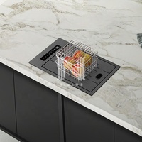 Fregadero de Cocina Inteligente 5335 con Purificación Hidráulica, Hecho a Mano, Cuadrado, de un Solo Tazón, Acero Inoxidable 304, Recubrimiento Nano Negro, Tres Orificios