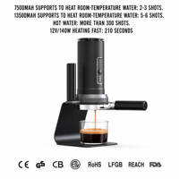 58MM Portafilter 7500mAh/13500mAh Şarj Edilebilir Elektrikli Kahve Makinesi 19 Bar 12V140W Kamp Seyahat Ev Ofis için Hızlı Isıtma