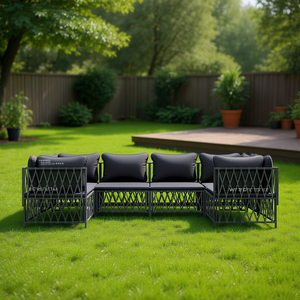 Ensemble de salon de jardin anthracite, structure métallique, résistant aux intempéries, mobilier d'extérieur 6 places, design contemporain - Product Image 2