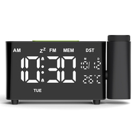 Digitaler Projektionswecker mit Kalender, Batteriebetrieb, FM-Radio, Temperatur- und Luftfeuchtigkeitsanzeige, Großem LED-Bildschirm für Schlafzimmer