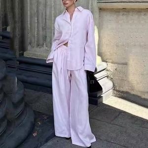 Conjuntos de Lino a la Moda, Nueva Llegada, Conjuntos de Lino Casuales de Cintura Alta para Mujer, 2 Piezas - Product Image 3