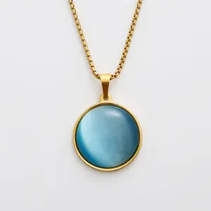 2024 Wholesale Simple Senior Couple Model Round Stainless Steel Mint Green Lemon Yellow Opal Necklace