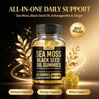 Mousse de Mer Huile de Nigelle Ashwagandha Gingembre Gommes 60 Immunité Énergie Detox Vegan Santé Quotidienne Complément