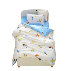 Juego de ropa de cama para cuna de bebé de 3 piezas, edredón con patrón de astronauta con sábana bajera y almohada | Ropa de cama bonita y elegante, diseño de doble color