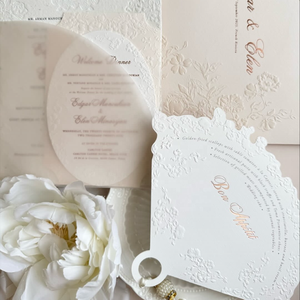 Personaliza un Juego Completo de Invitaciones de Boda que Incluye Sobres, Tarjetas de Confirmación de Asistencia y Tarjetas de Horario con Grabado en Relieve - Product Image 6