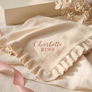 Luxury Custom Embroidered <b>Personalized</b> <b>Blanket</b> Soft Skin-Friendly Breathable Cotton Throw Ruffled Edges All-Season Decorative - Product Image 1