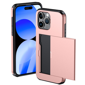 Custodia scorrevole per carta di credito custodia per telefono per iPhone 17 Air 17 14 15 16 Pro Max 13 12 Mini XS <span class=keywords><strong>XR</strong></span> 7 8 Plus SE antiurto - Product Image 1
