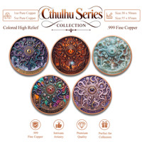 Pièce de monnaie en cuivre pur 999 de 5 et 1 oz, design personnalisable, série Cthulhu en relief, impression émail de qualité supérieure, édition de collection
