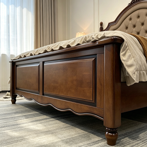 Traditional Queen Size Upholstered Wooden Bed with Faux Leather Headboard and Carved Legs - Product Image 5