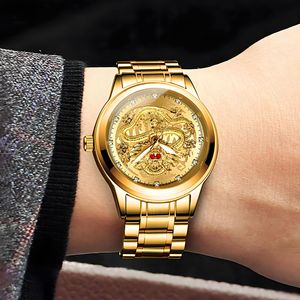 Binbond Golden Dragon Watch Men's Quartz Analog 50m Waterproof Stainless Steel <b>Bracelet</b> Diamond <b>Ruby</b> Face Fashionable - Product Image 3