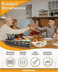 Grill de table <span class=keywords><strong>Raclette</strong></span>, grill électrique d'intérieur, plaque chauffante antiadhésive 4 en 1 avec ensemble de fondue, <span class=keywords><strong>12</strong></span> spatules, <span class=keywords><strong>12</strong></span> spatules pour <span class=keywords><strong>12</strong></span> personnes - Product Image 5