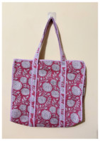 Tas Tote Kain Katun Bermotif Bunga, Bordir Buatan Tangan, Cetak Blok, Desain Hijau, Gaya Bohemian, Tas Selempang Pasar, Bukaan Terbuka