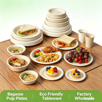 Assiettes rondes jetables biodégradables en bagasse de canne à sucre de 7 pouces pour les fêtes, fabriquées en Chine