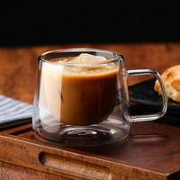 Tasse en verre borosilicate haute résistance, tasse à thé au lait, tasse à boisson avec poignée, verre transparent simple, tasse à café isolée à double paroi