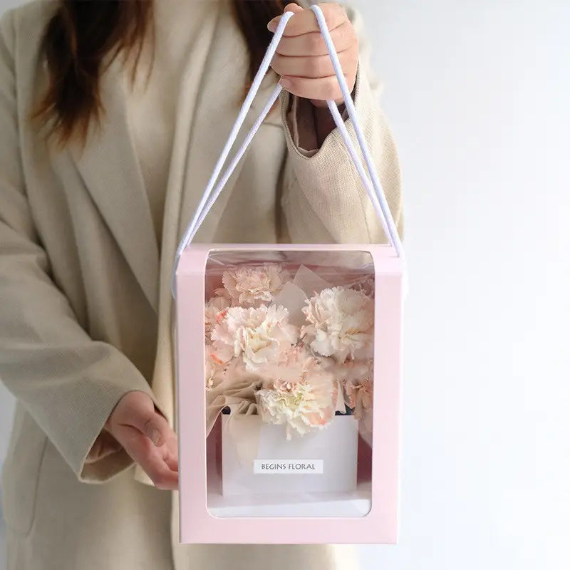 RM Acryl transparente Fenster Rose Blumen Luxus Geschenk box für Blumen sträuße Arrangements Verpackung mit Wasser halter