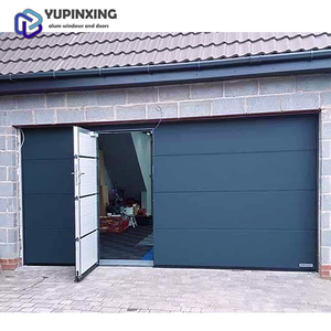 Porte de <span class=keywords><strong>garage</strong></span> moderne en aluminium avec porte piétonne, sections 9x7 USA, métal 12x12, roulement en aluminium, verre, <span class=keywords><strong>bois</strong></span> noir, rouleau 9x9, 8x7 - Product Image 1