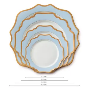 Dipinto a mano 24k oro dettagli di stoviglie piatto bianco da sposa affitto piatto di porcellana cena
